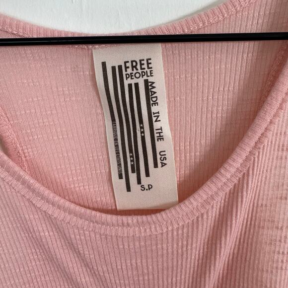 Free People Light Pink Ribbed Tank Top  Size Small Made in USA - Picture 2 of 4